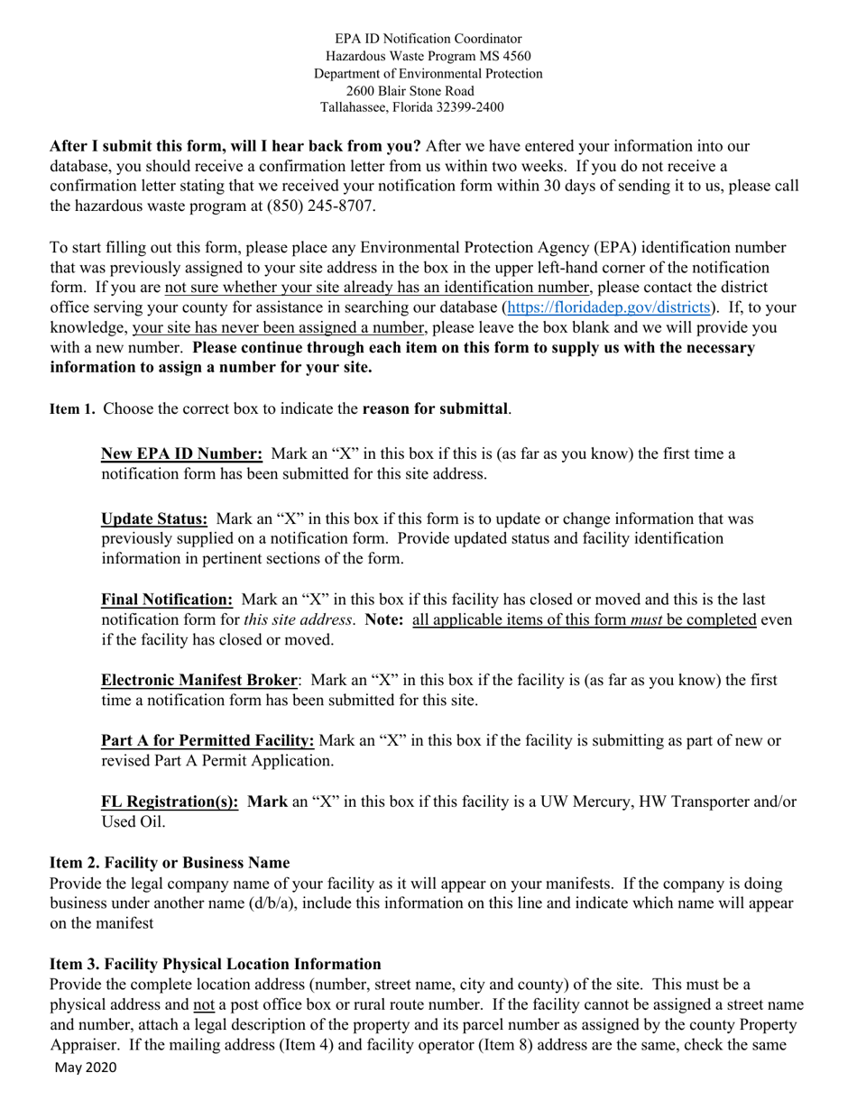 Instructions for DEP Form 62-730.900(1)(B), 8700-12FL Florida Notification of Regulated Waste Activity - Florida, Page 2