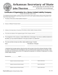 &quot;Certificate of Organization for a Series Limited Liability Company&quot; - Arkansas