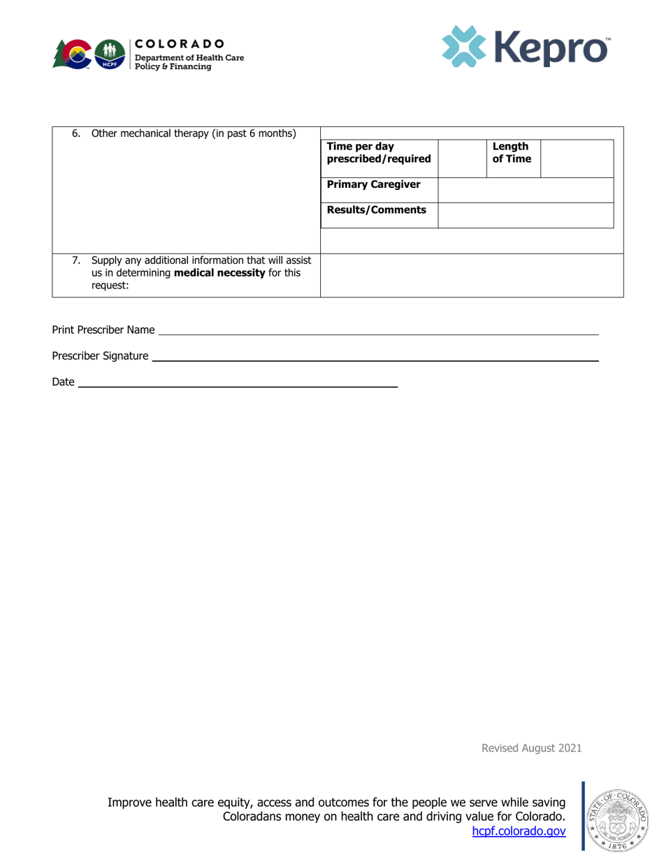 Questionnaire #14 - Mechanical High Frequency Chest Wall Oscillation - Colorado, Page 2