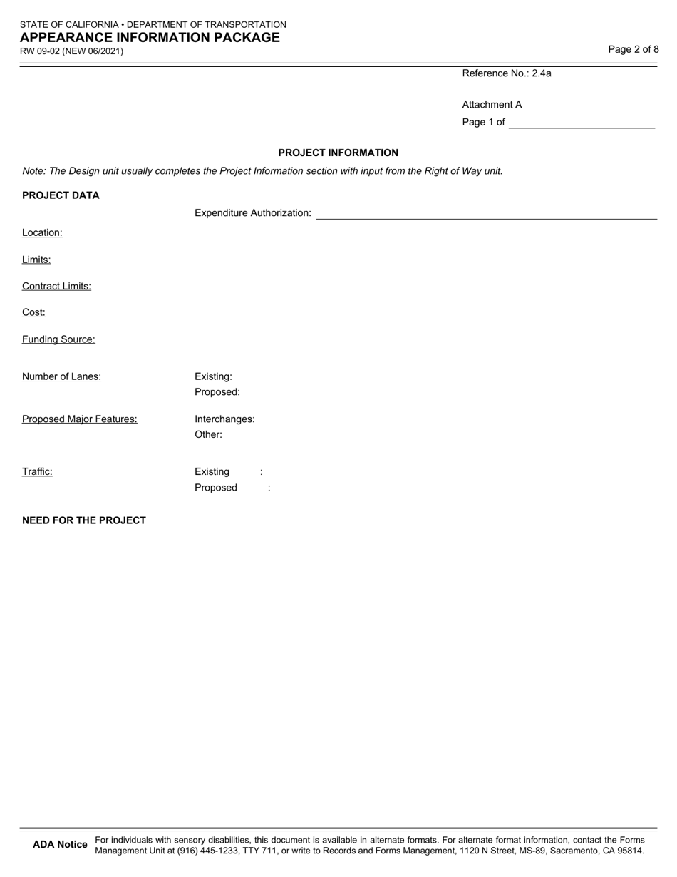 Form RW09-02 Appearance Information Package - California, Page 2