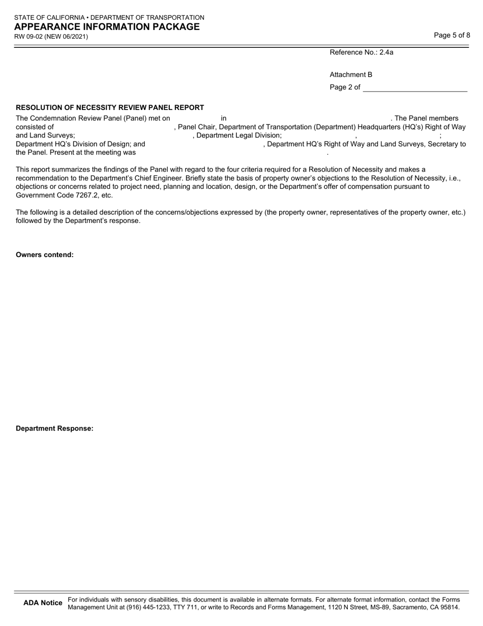 Form RW09-02 Appearance Information Package - California, Page 5