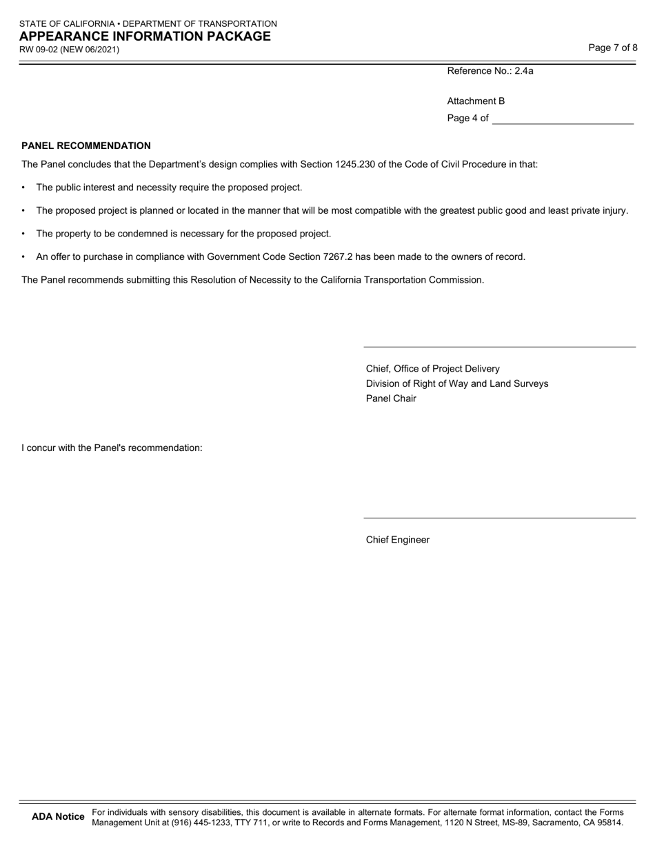 Form RW09-02 Appearance Information Package - California, Page 7