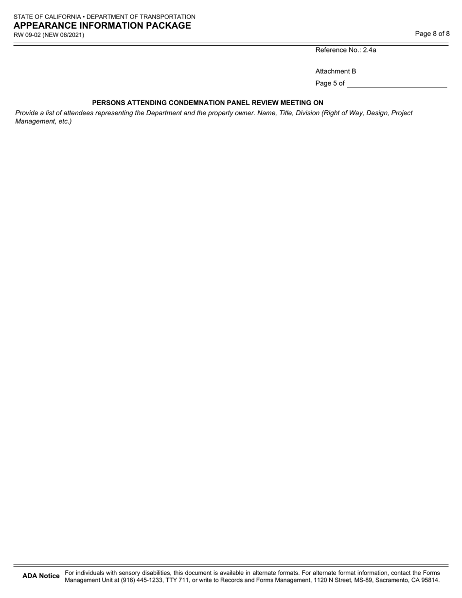 Form RW09-02 Appearance Information Package - California, Page 8