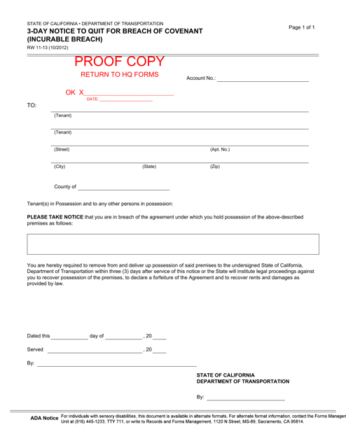 Form RW11-13  Printable Pdf
