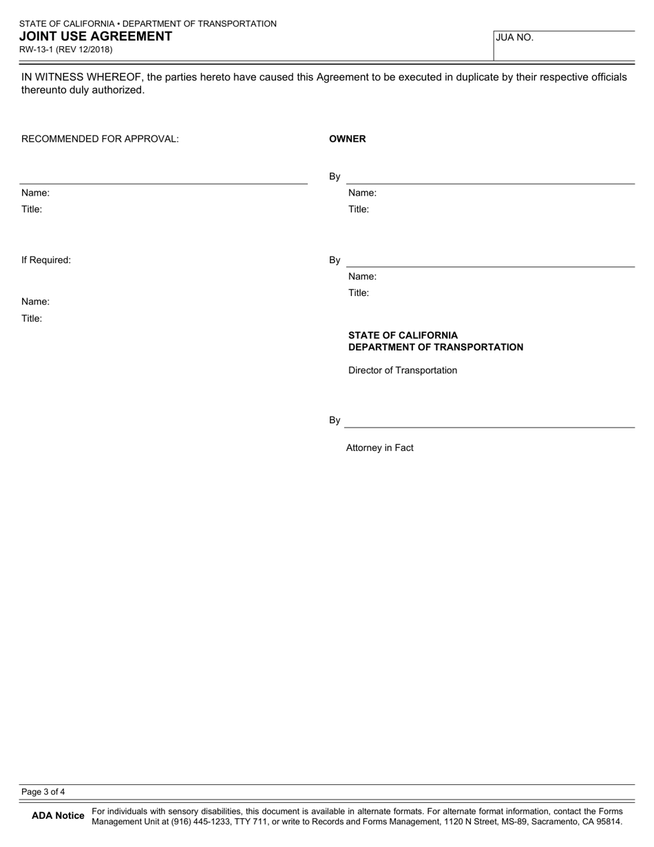 Form RW13-1 Joint Use Agreement - California, Page 3