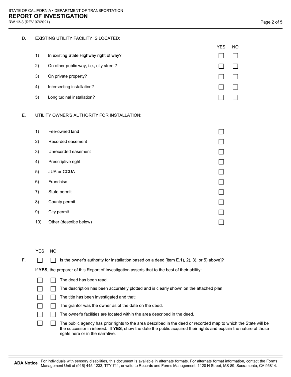 Form RW13-3 Report of Investigation - California, Page 2