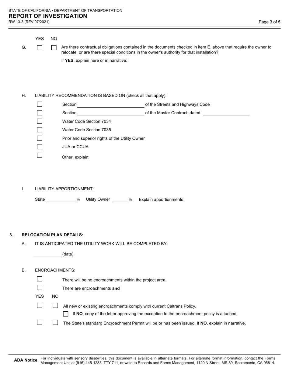Form RW13-3 Report of Investigation - California, Page 3