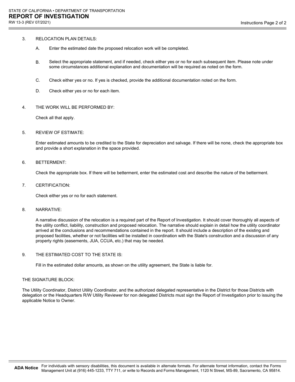 Form RW13-3 Report of Investigation - California, Page 7