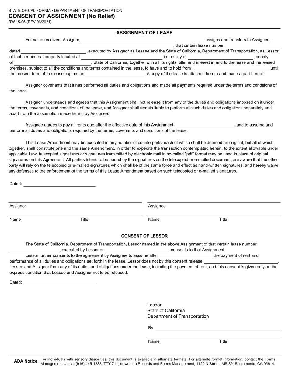 consent of assignment form