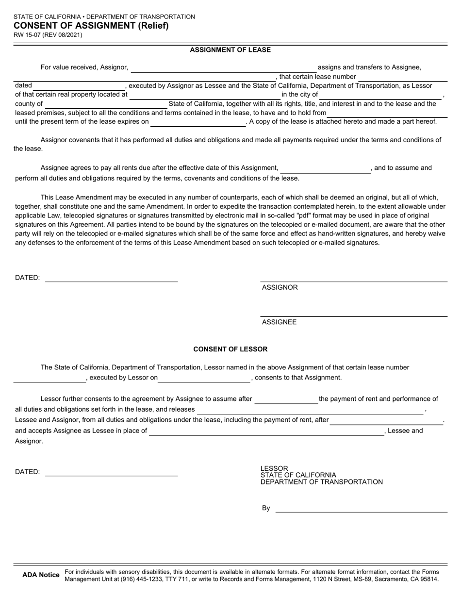 consent of assignment form