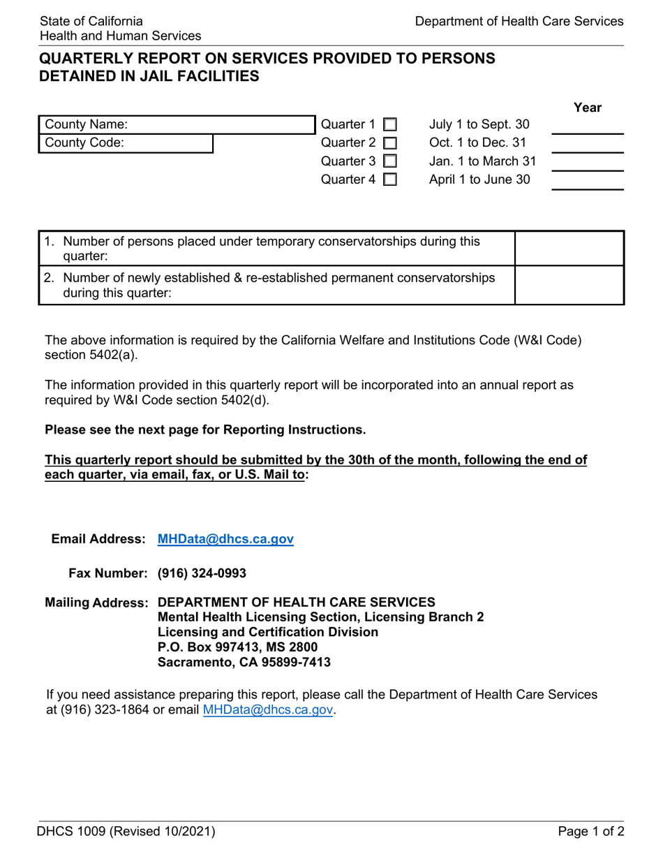 Form DHCS1009 - Fill Out, Sign Online and Download Fillable PDF ...