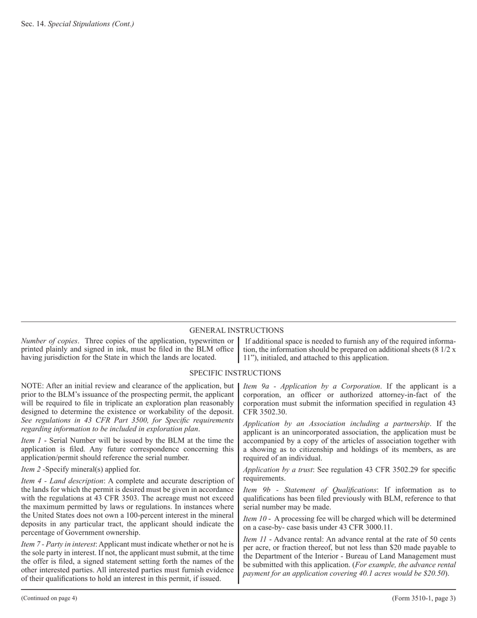 Form 3510-1 Prospecting Application and Permit, Page 3