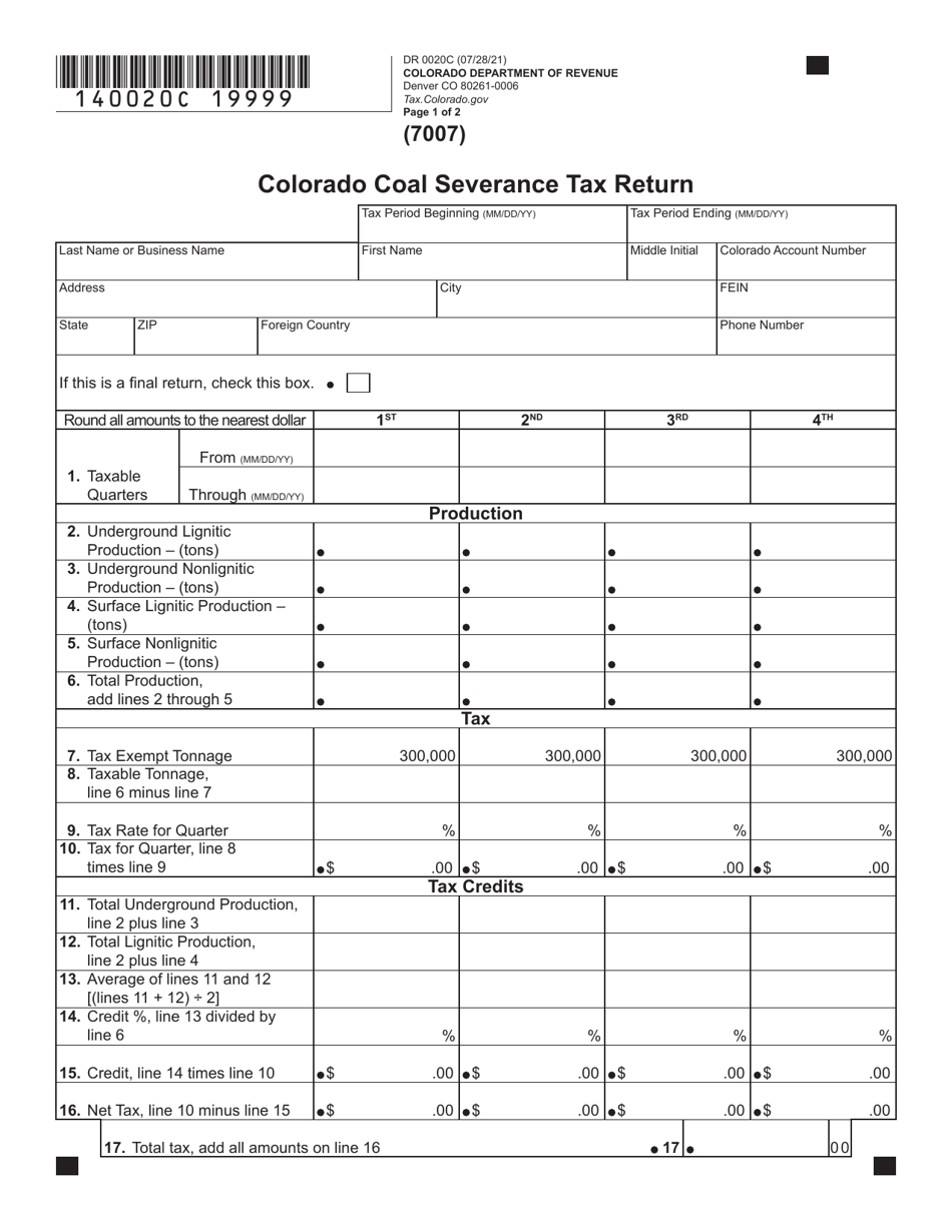 Form DR0020C Colorado Coal Severance Tax Return - Colorado, Page 2