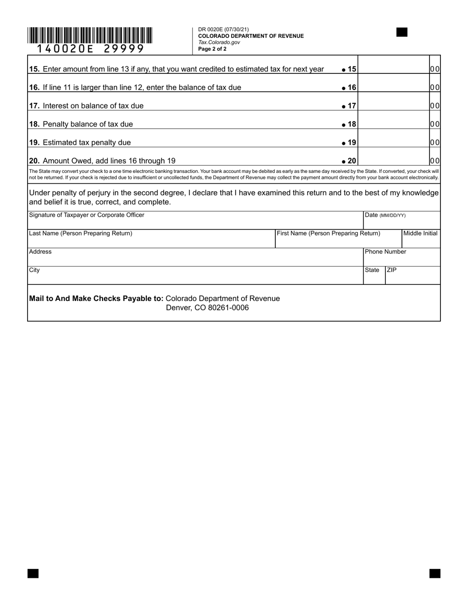 Form DR0020E Colorado Oil Shale Facility Severance Tax Return - Colorado, Page 3