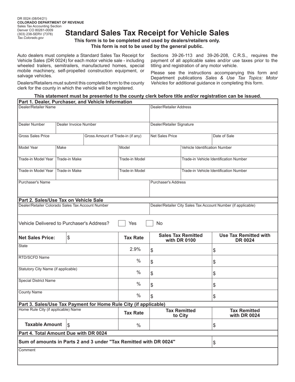 Form dr0024 download fillable pdf or fill online standard sales tax