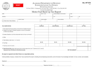 Document preview: Form B&L: MFT-BTR Motor Fuel Back up Tax Report - Alabama
