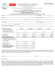 Document preview: Form B&L: MFT-PRDFG Licensed Distributor Petition for Refund - Alabama
