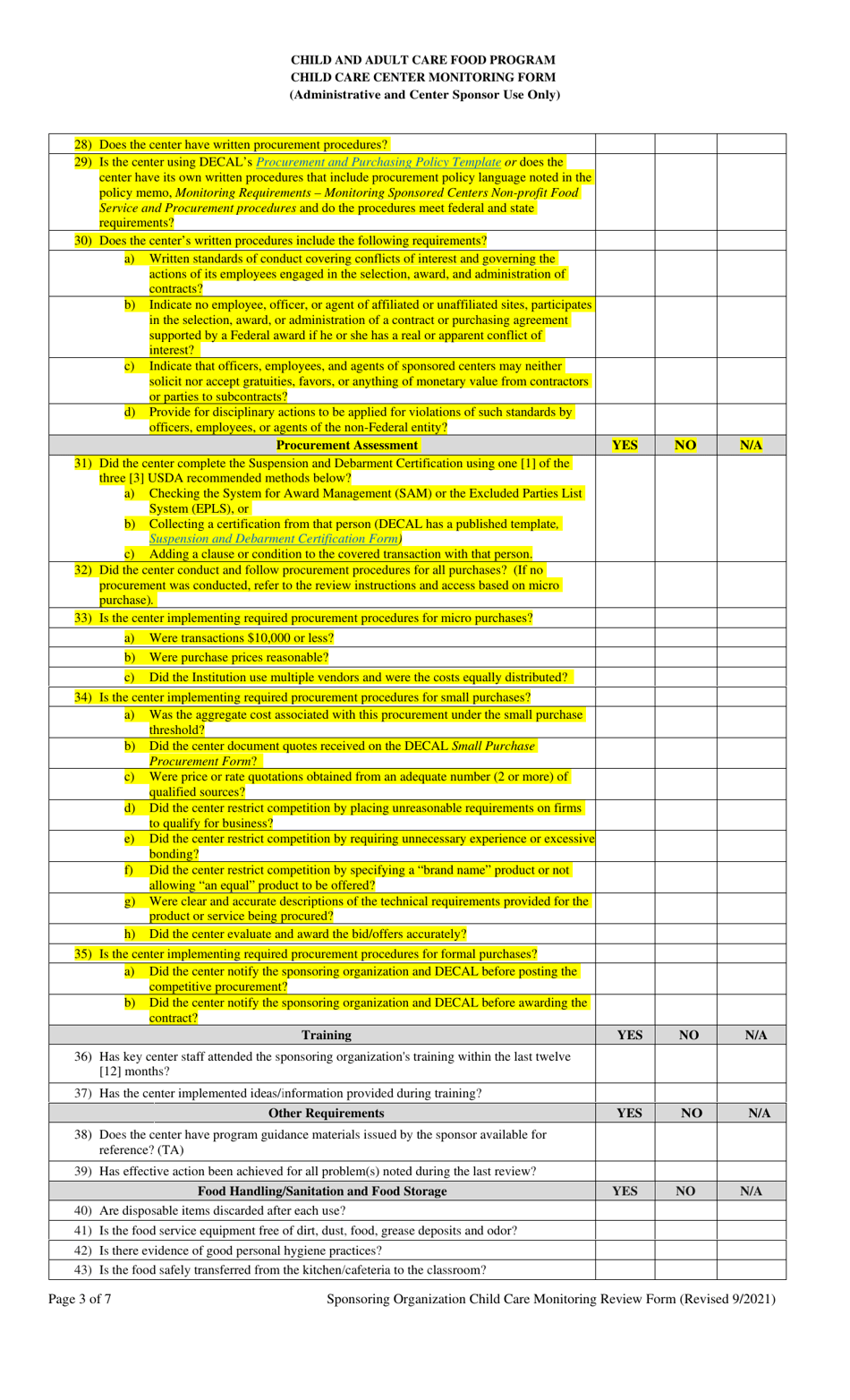 Child Care Center Monitoring Form - Georgia (United States), Page 3