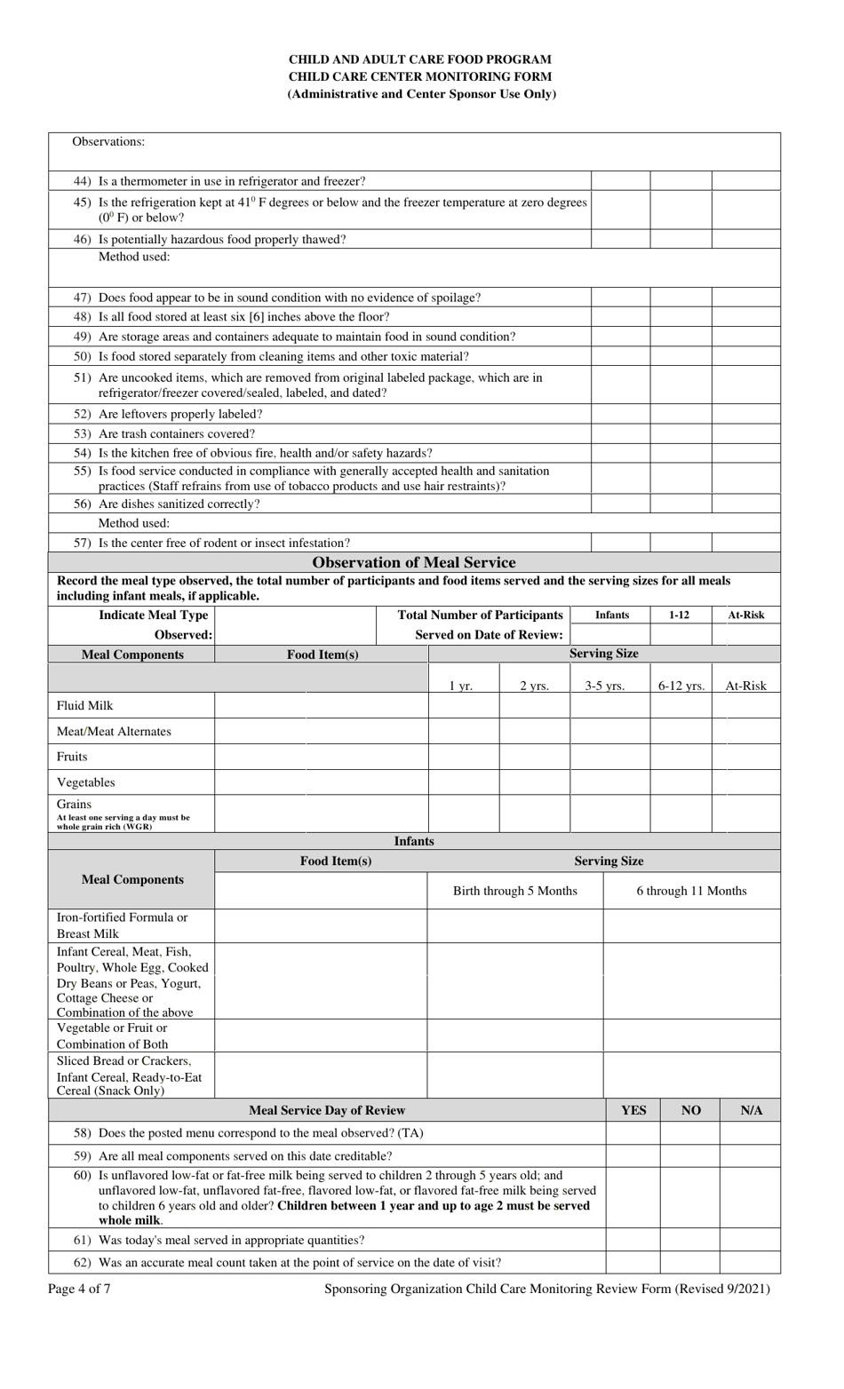 Child Care Center Monitoring Form - Georgia (United States), Page 4