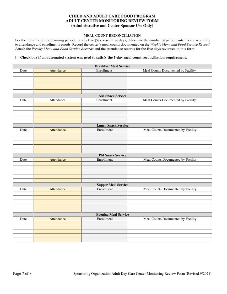 Adult Day Care Center Monitoring Form - Georgia (United States), Page 7