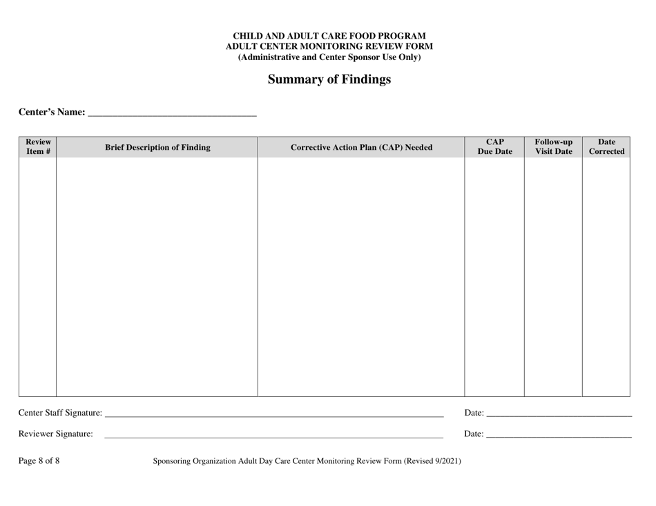 Adult Day Care Center Monitoring Form - Georgia (United States), Page 8
