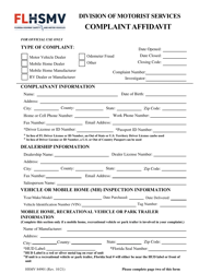 Form HSMV84901 Complaint Affidavit - Florida