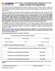 Form HSMV96020 &quot;Request to Withhold Personal Information Pursuant to Section 119.071, Florida Statutes&quot; - Florida