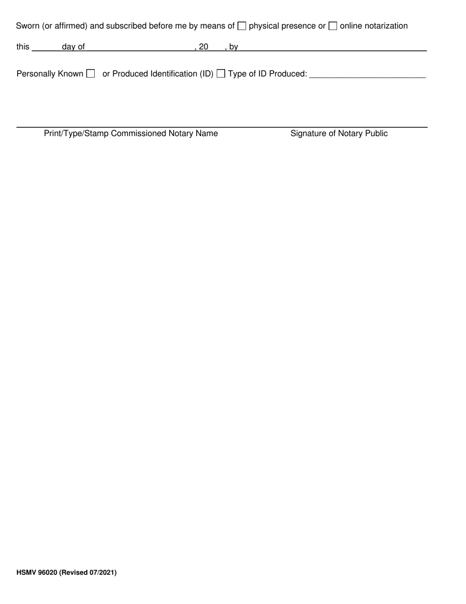 Form HSMV96020 Request to Withhold Personal Information Pursuant to Section 119.071, Florida Statutes - Florida, Page 2