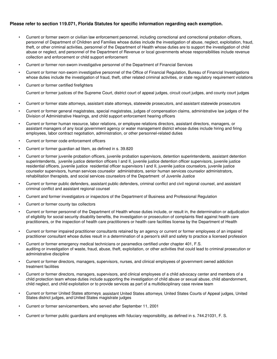 Form HSMV96020 Request to Withhold Personal Information Pursuant to Section 119.071, Florida Statutes - Florida, Page 3
