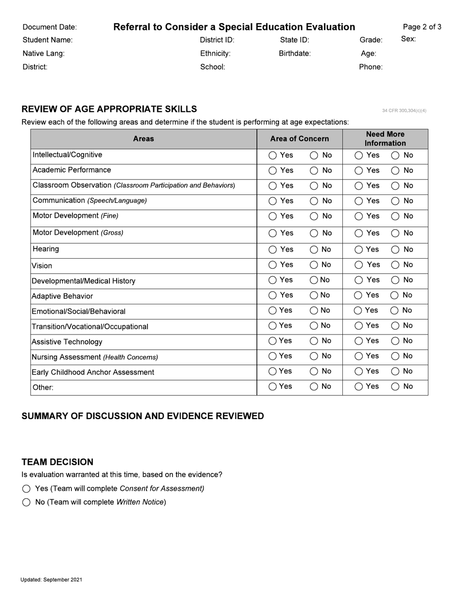 Referral to Consider a Special Education Evaluation - Idaho, Page 2