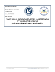 Private School or Facility Special Education Program Services Application Packet - Idaho, Page 2