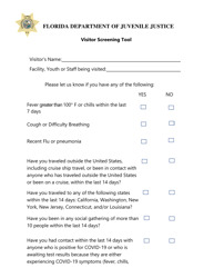 Document preview: Visitor Screening Tool - Florida