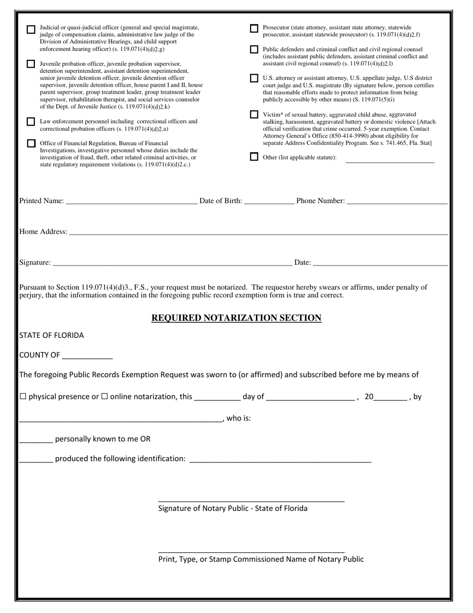 Florida Public Records Exemption Request - Fill Out, Sign Online and ...