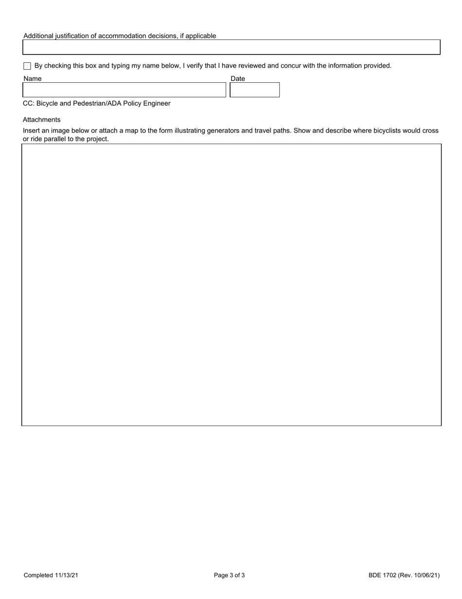 Form BDE1702 Bicycle Travel Assessment - Illinois, Page 3