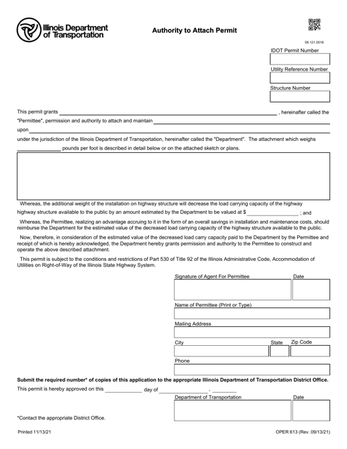 Form OPER613 Authority to Attach Permit - Illinois