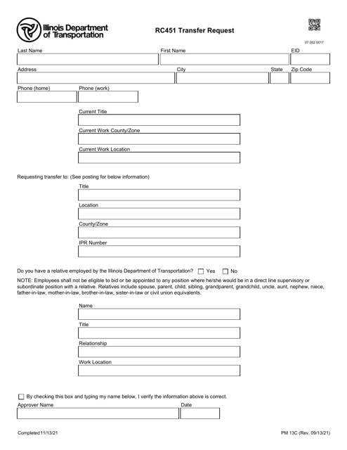 Form PM13C Rc451 Transfer Request - Illinois