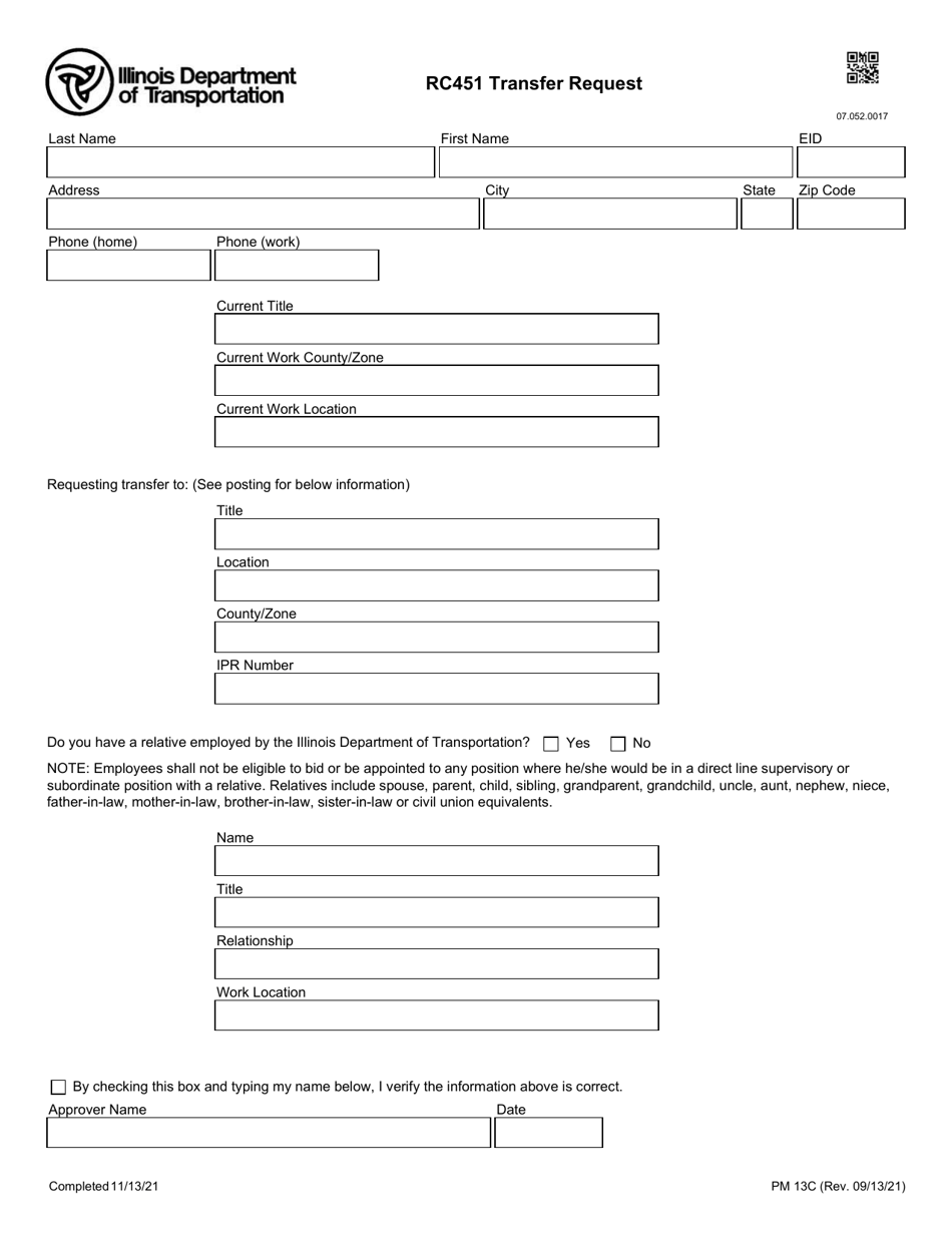 Form PM13C Rc451 Transfer Request - Illinois, Page 1