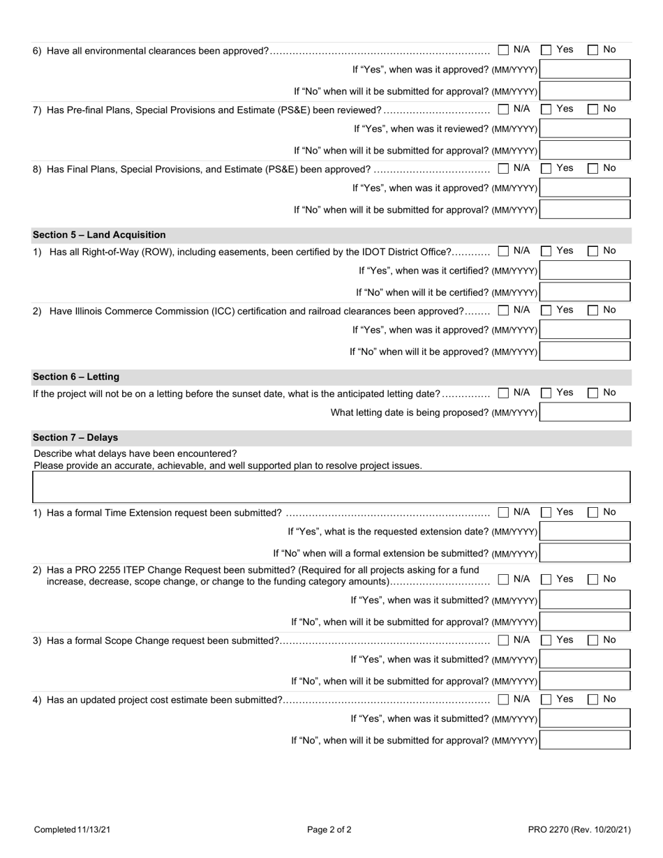 Form PRO2270 Illinois Transportation Enhancement Program (Itep) Project Status Update - Illinois, Page 2