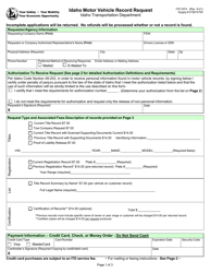 Form ITD3374 &quot;Idaho Motor Vehicle Record Request&quot; - Idaho