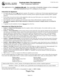 Form ITD3367 Duplicate Idaho Title Application - Idaho, Page 2