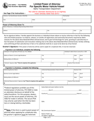 Form ITD3368 &quot;Limited Power of Attorney for Specific Motor Vehicle/Vessel&quot; - Idaho