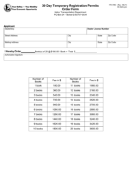 Form ITD3763 &quot;30 Day Temporary Registration Permits Order Form&quot; - Idaho