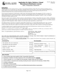 Form ITD3172 &quot;Application for Idaho Vehicle or Vessel Manufacturer/Distributor License&quot; - Idaho