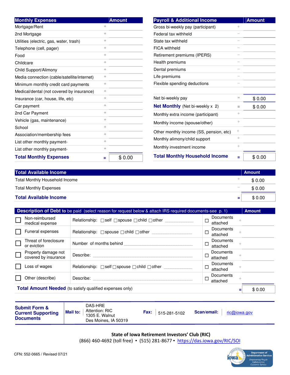 Unforeseeable Emergency Form - Retirement Investors Club (Ric) - Iowa, Page 2