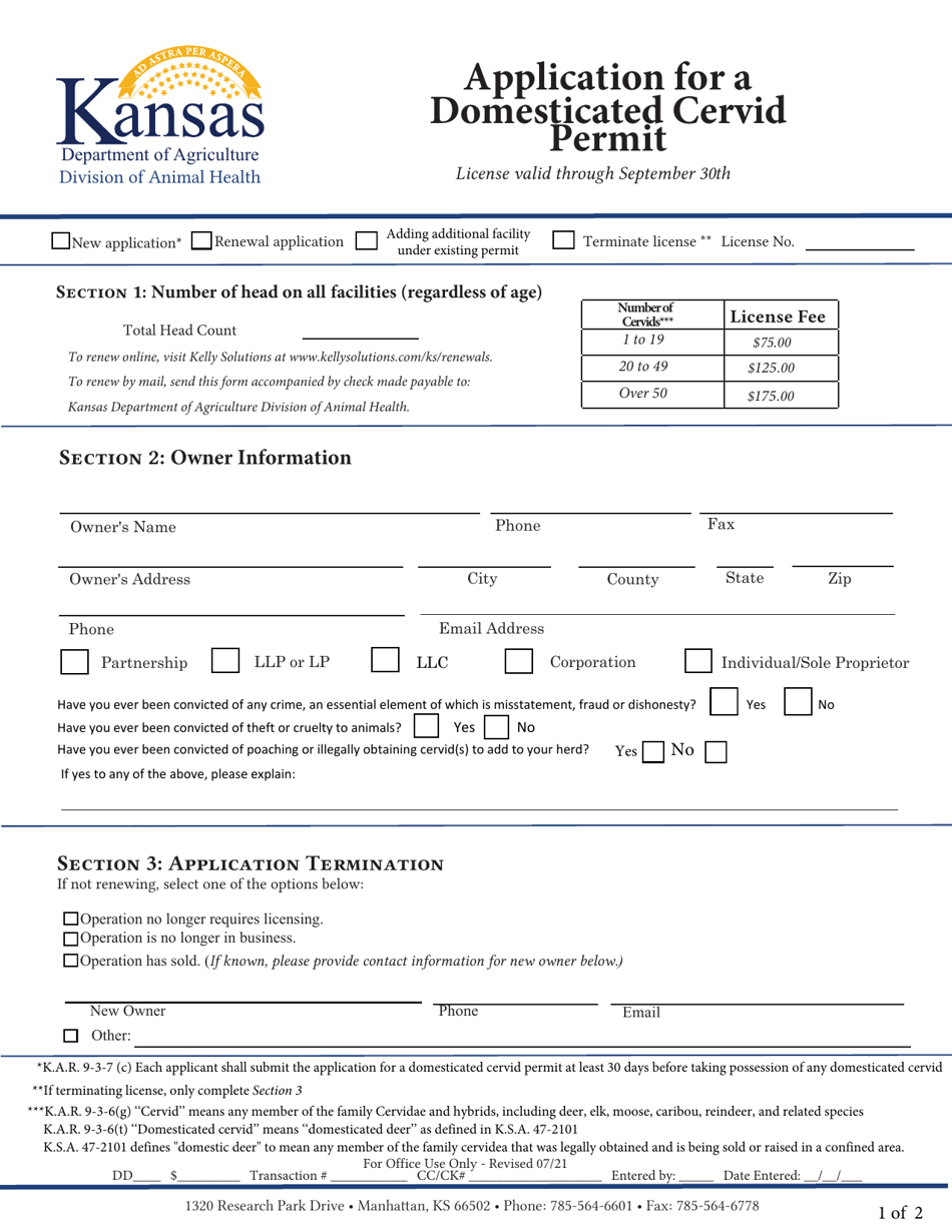 Application for a Domesticated Cervid Permit - Kansas, Page 1