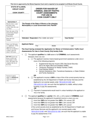 Form WAC-O603.1 Order for Waiver of Criminal and/or Traffic Court Assessments for Use in Cook County Only - Cook County, Illinois