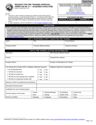 State Form 49634 &quot;Request for Fire Training Approval Under 326 Iac 4-1 - Acquired Structure&quot; - Indiana