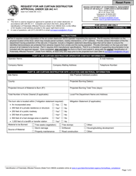 State Form 43688 &quot;Request for Air Curtain Destructor Approval Under 326 Iac 4-1&quot; - Indiana
