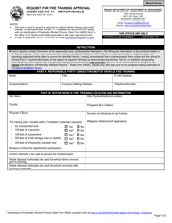 State Form 50337 &quot;Request for Fire Training Approval Under 326 Iac 4-1 - Motor Vehicle&quot; - Indiana