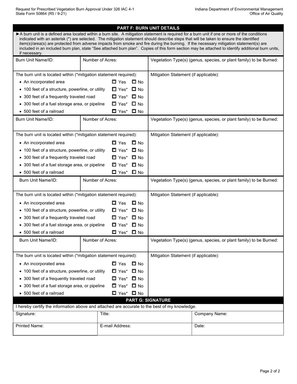 State Form 50864 Request for Prescribed Vegetation Burn Approval Under 326 Iac 4-1 - Indiana, Page 2